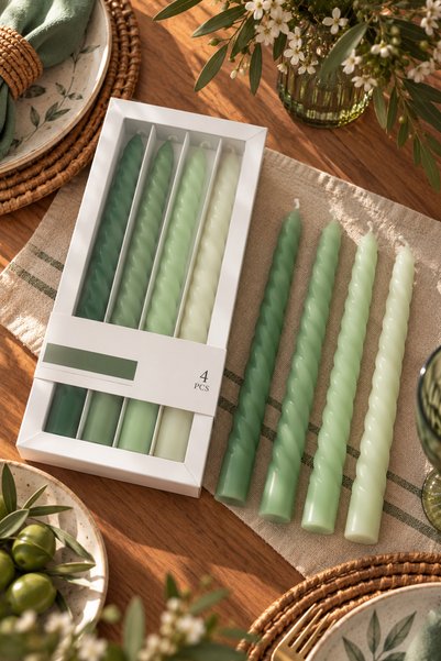 Homeconceptus 4’lü Burgulu Şamdan Mumu Seti – Dekoratif Spiral Taper Mum