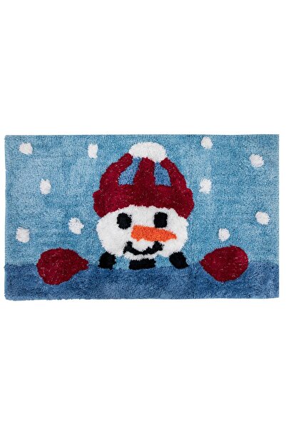 DD SHOP Covoras Baie de Craciun Bleu cu Om de Zapada & Lurex Argintiu 75x45cm