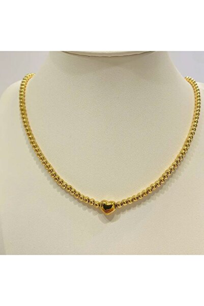 MOMOCA Χρυσό Κολιέ με Καρδιά & Μικρές Χάντρες– Women’s Steel Necklace