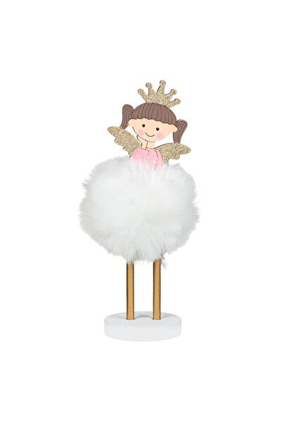 DD SHOP Decoratiune din Lemn de Craciun Ingeras Fetita Roz cu Blana Alba Coro...