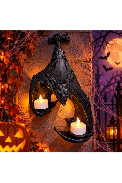Halloween Yarasa LED Tea Light Duvar Lambası 30 cm – Cadılar Bayramı Dekoratif Gece Lambası Gothic Ev Dekoru