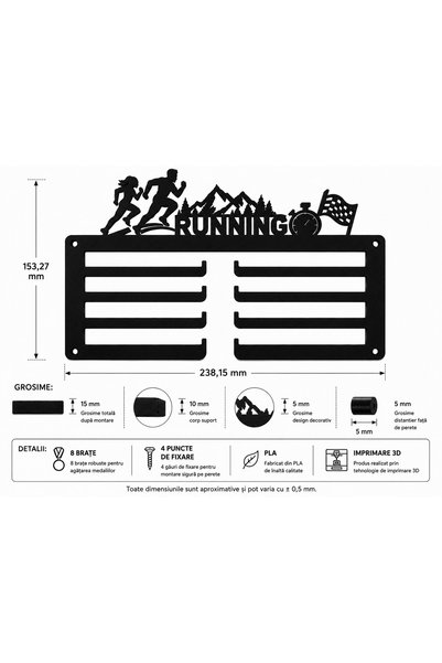 OEM Suport pentru medalii Running, printat 3D, 8 carlige, Idei in 3D