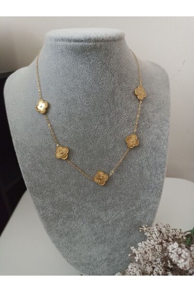 ANGELSS JEWELLERY Steel Gold Color Clover Model Necklace