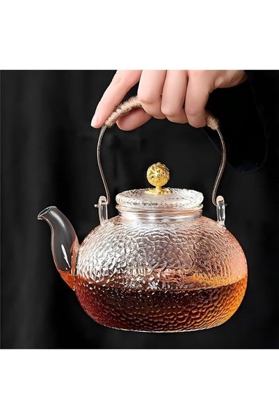 GENERAL إبريق شاي زجاجي سعة 1000 مل، إبريق شاي زجاجي مزدوج الجدران مقاوم للحر...