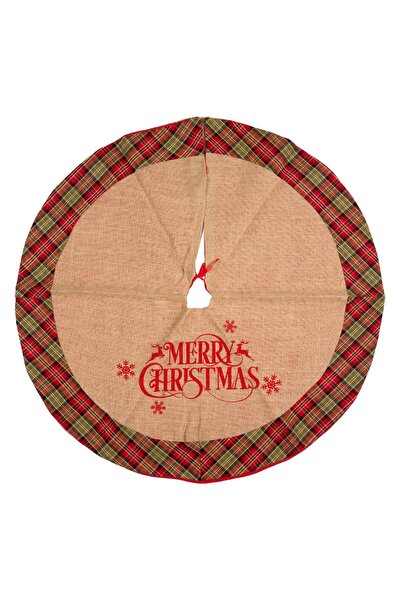 DD SHOP Covoras Fusta pentru Brad Bej In "Merry Christmas" Carouri 102cm