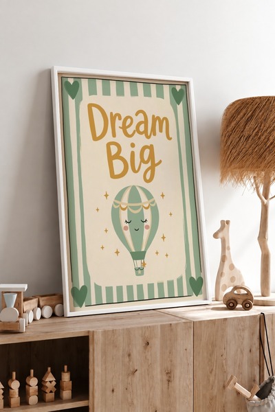 KEYFHOME Dream Big Green Hot Air Balloon Επιγραφή με πλαίσιο MDF Αφίσα ζωγραφ...
