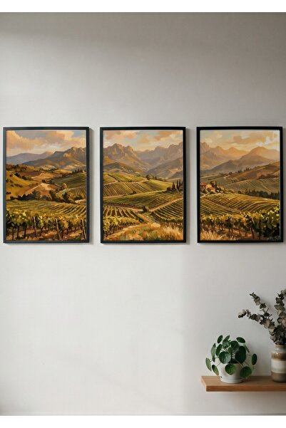 KEYFHOME Toskanski pejzaž vinograda Set od 3 uokvirene MDF slike, poster za d...