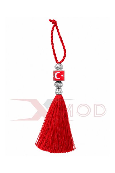 XMOD Oto Dikiz Aynası Süsü Türk Bayragı Sticker süsü püslüllü Kırmızı