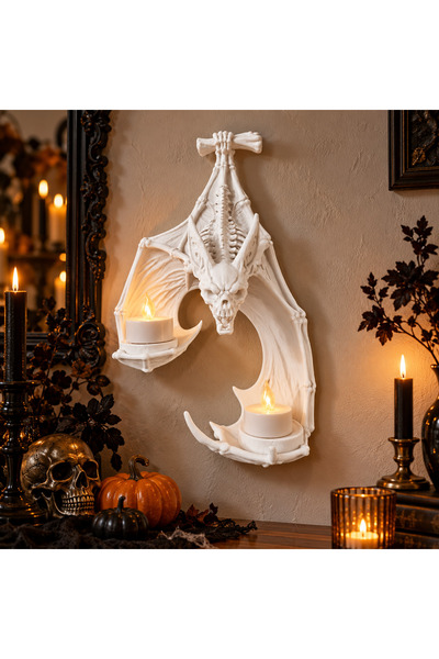 Cadılar Bayramı İskelet Yarasa LED Tea Light Duvar Lambası Beyaz – 3D Baskı Gotik Halloween Duvar Dekoru