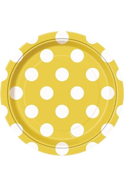 Unique Party 37474 - 18cm Yellow Polka Dot Party Plates, Pack of 8