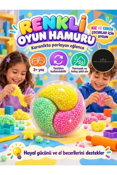The Monarch Co Karanlıkta Parlayan Renkli Köpük Oyun Hamuru - Yeniden Kullanı...
