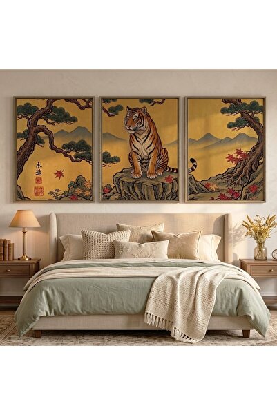 KEYFHOME Japanski stil tigra, set od 3 uokvirene MDF slike, poster za dekorac...