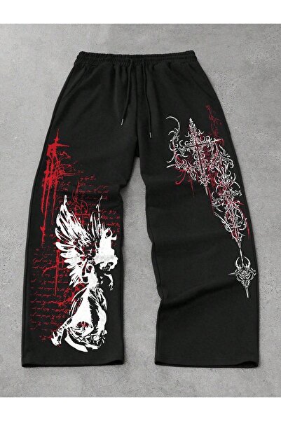 Minga London Black Angel Printed Oversized Sweatpants