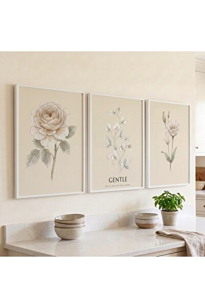 KEYFHOME Gentle Flower Botanical Σετ 3 Τεμαχίων Πλαισιωμένο MDF Πίνακας Αφίσα...
