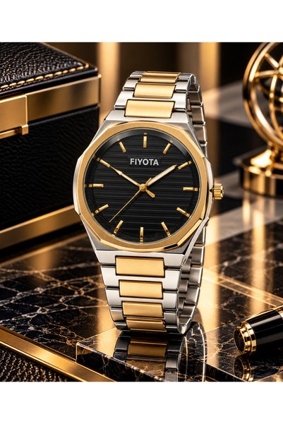 Generic Brand Fiyota Two-Tone Watch with Black Dial Looster Time