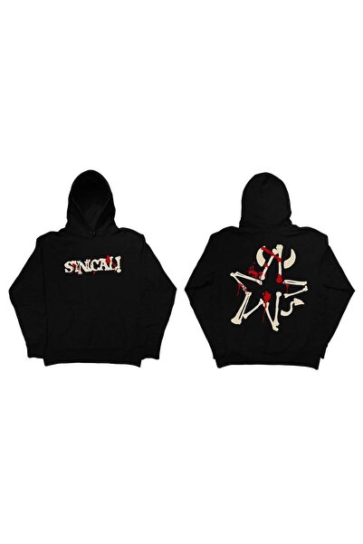 Minga London Siyah Sıncalı Ön-Sırt Baskılı Oversize Kapüşonlu Sweatshirt