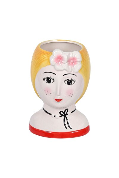 OEM Vază - Masca Ghiveci Bust Fata cu Par Blond 14x14x22cm – decor gata de aș...