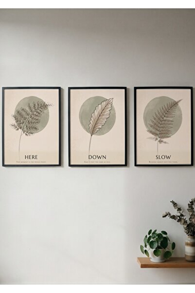 KEYFHOME Slow Down Here Botanical Σετ 3 τεμαχίων με κορνίζα MDF Αφίσα ζωγραφι...