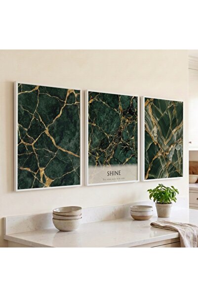 KEYFHOME Shine Verde smarald marmură set de 3 cu cadru MDF tablou poster deco...