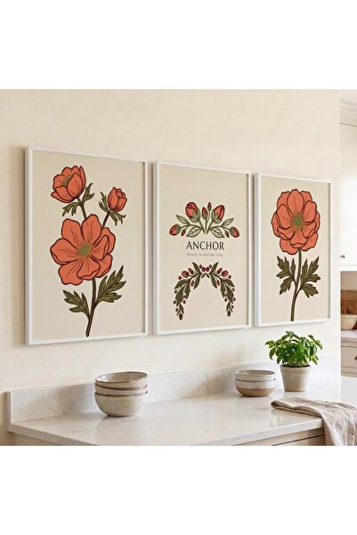 KEYFHOME Set de 3 postere cu tablouri din MDF înrămate, cu flori botanice, an...