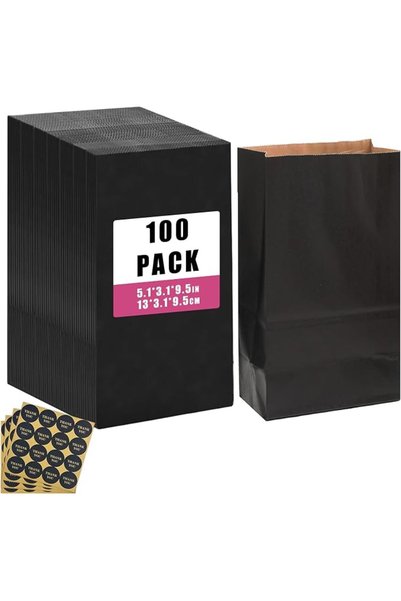 GENERAL أكياس ورقية سوداء للهدايا من ENJOYLEX، 100 قطعة مع 100 ملصق، مقاس 5.1...