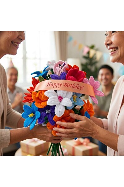 Generic Brand Buchet floral decorativ din sârmă plușată (Pipe Cleaners) cu pa...