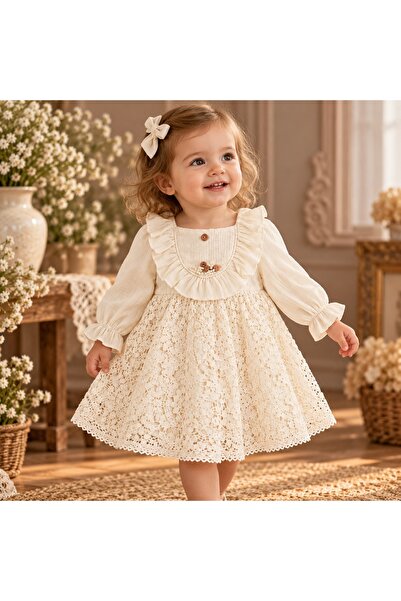 Pure Boutique Rochita eleganta fetita din muselina cu dantela florala si vola...