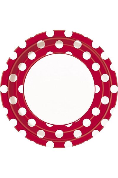 Unique Party 37495 - 23cm Red Polka Dot Party Plates, Pack of 8