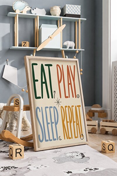 KEYFHOME Eat Play Sleep Repeat Γραπτό Πλαίσιο MDF Πίνακας Αφίσα Διακόσμηση Το...