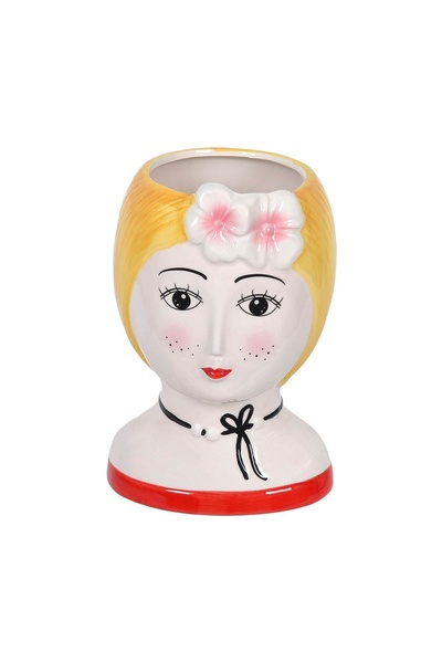 OEM Vază - Masca Ghiveci Bust Fata cu Par Blond 14x14x22cm – decor gata de aș...