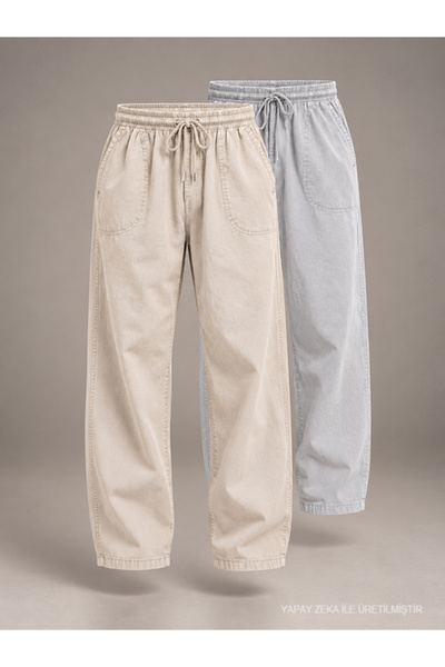 BigBrossBoutique Muške lanene pantalone 2' bež-svetlo sive