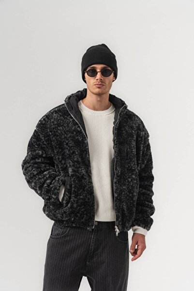 go gang own Fleece Fuzzy Patterned Zippered Plush Coat