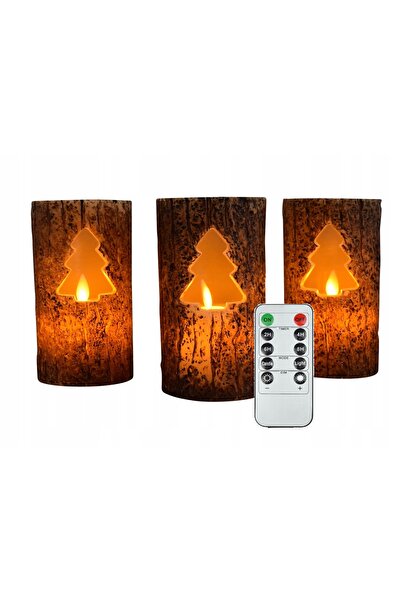 NO BRAND Lumânări LED din ceară naturală, de Crăciun, set de 3 bucăți, cu bri...