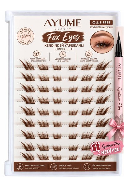 AYUME BEAUTY Fox Eyes Kendinden Yapışkanlı Kahverengi Kirpik Seti - 57 Demet ...