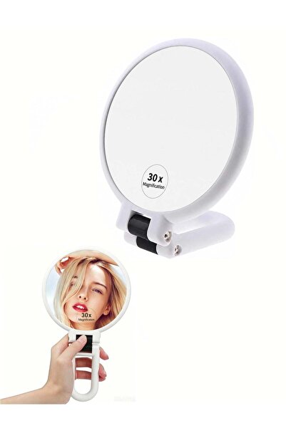 Generic 30x pearl white handheld foldable travel mirror magnifying glass with...