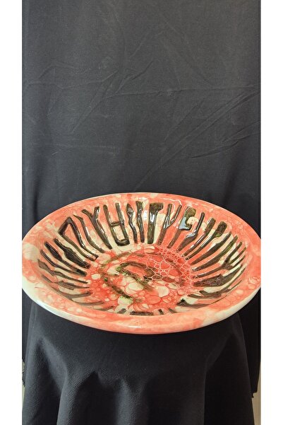 Tasarım El Yapımı Büyük Boy Desenli Seramik Duvar / Servis Tabağı 35X12 cm