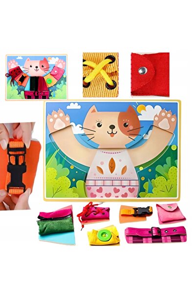 Montessori Placă de activități senzoriale cu butoane și curele de prindere cu...