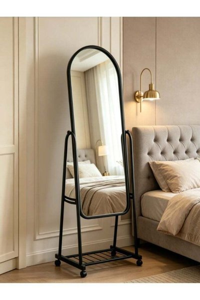 Generic Rolling Full Length Mirror with Storage Shelf, Arched Free Standing F...