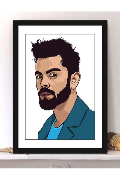 Generic Wall Posters with Virat Kohli Comic Style Side-Eye and Black Frame - ...