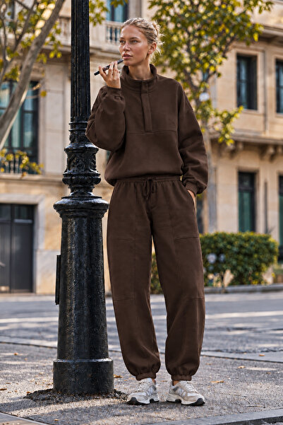 Ecr Elastic Waist Lace-Up Jogger Women's Sweatpants with Sewing Detail and El...