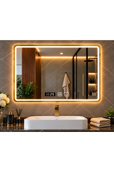 SANITEXPERT Oglindă de baie SaniLux LED 1000×800 mm, cadru auriu, 24W, contro...