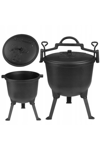 Rossner Grătar tip ceaun din fontă neagră de 16 litri pentru vânătoare și BBQ