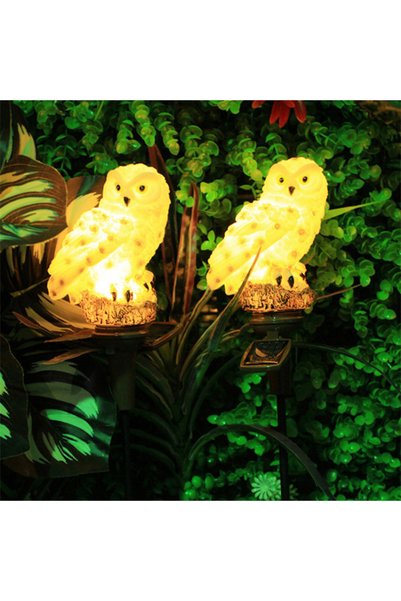 Homegenius Set de 2 lămpi solare bufniță albă pentru grădină, lumină caldă, țăruș de 45 cm