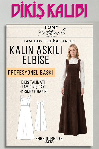 Kalın Askılı Elbise (EL48) - Hazır Dikiş Kalıbı (34-58 Beden)