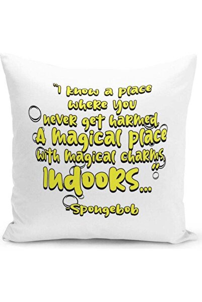 Generic I Know A Place Spongebob Quote Themed Throw Pillow White/Yellow 16x16...
