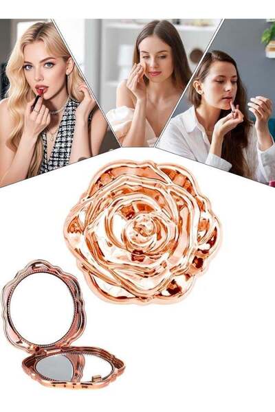 Generic Gold Rose Flower Compact Mirror, Double Sided Pocket Makeup Mirror, W...