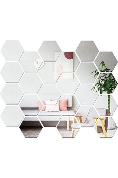 Generic 24 Pieces Acrylic Hexagonal Mirrors, Flexible Self Adhesive Mirror Sh...