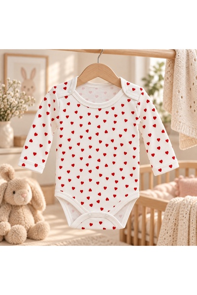 Pure Boutique Body bebe alb din bumbac cu inimioare rosii, maneca lunga si ca...