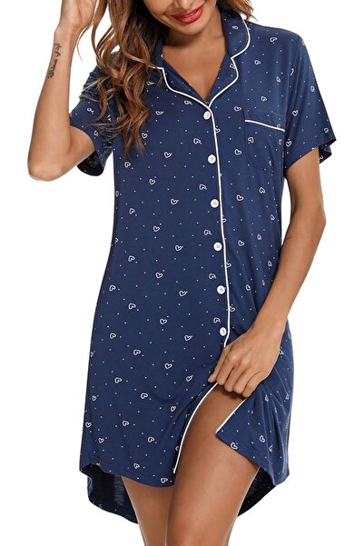 GENERAL Samring Pajama Nightgown for Women Short/Long Sleeve Button Down Nigh...