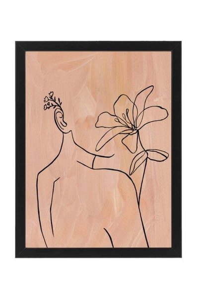 Generic Fine Line Abstract Girl Flower Poster With Frame Beige/Black 30x40cm
